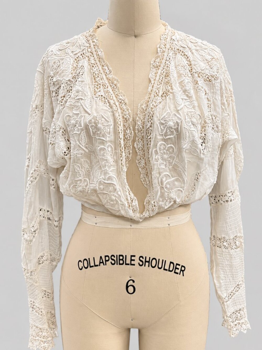 Vintage Ivory Embroidered Lace Blouse Pintuck Edwardian Romantic Top